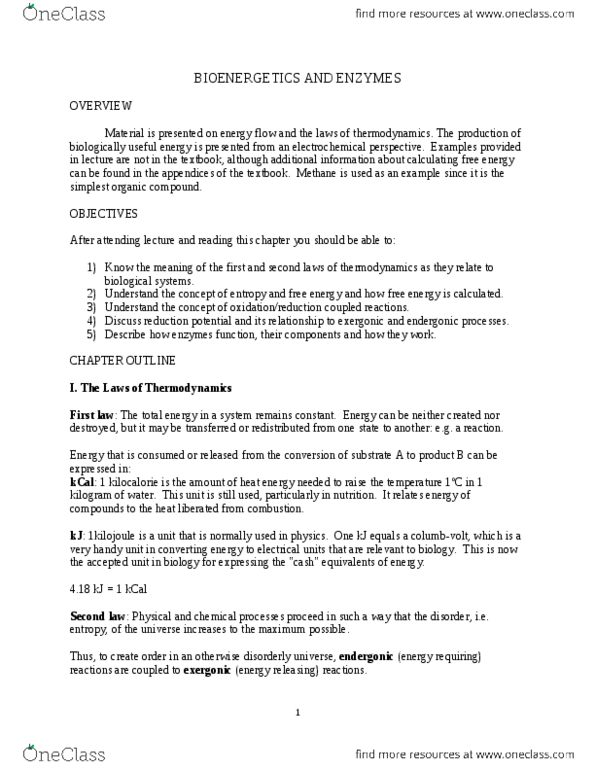 MICRB265 Lecture Notes - Redox, Joule, Electrochemical Gradient thumbnail