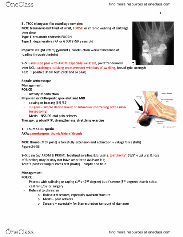 KIN 3160 Lecture Notes - Lecture 22: Valgus Stress Test, Avulsion Fracture, Triangular Fibrocartilage thumbnail