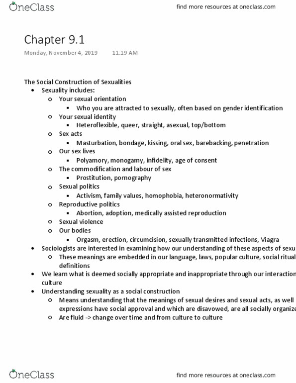 SOCA03Y3 Chapter Notes - Chapter 9.1: Sexually Transmitted Infection, Heteroflexibility, Polyamory thumbnail