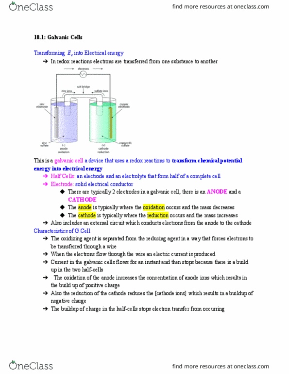 CHMI-1006EL Lecture Notes - Lecture 3: Chemical Energy, Galvanic Cell, Electrical Energy thumbnail