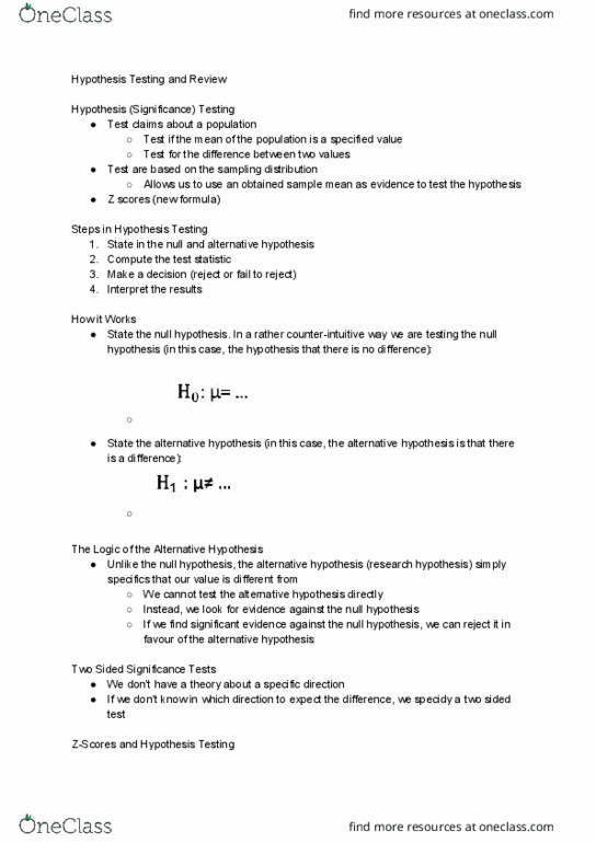 SOAN 2120 Lecture Notes - Lecture 5: Null Hypothesis, Test Statistic, Sampling Distribution thumbnail