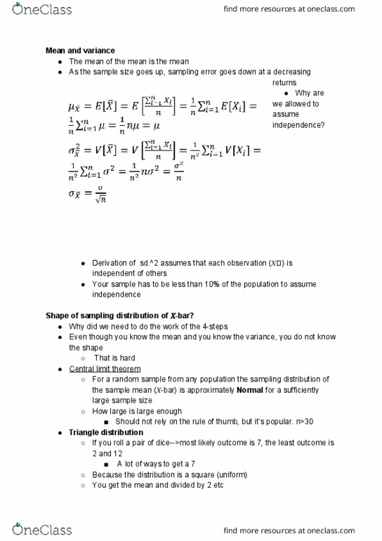 ECO220Y1 Lecture Notes - Lecture 24: Central Limit Theorem, Sampling Distribution, Histogram cover image