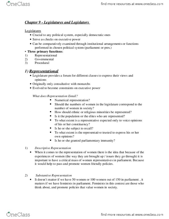 POL S101 Lecture Notes - Parliamentary Immunity, Elections Canada, Parliamentary System thumbnail