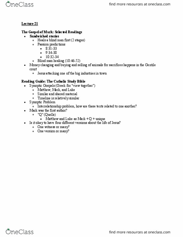 CHRTC 100 Lecture Notes - Lecture 21: Synoptic Gospels thumbnail