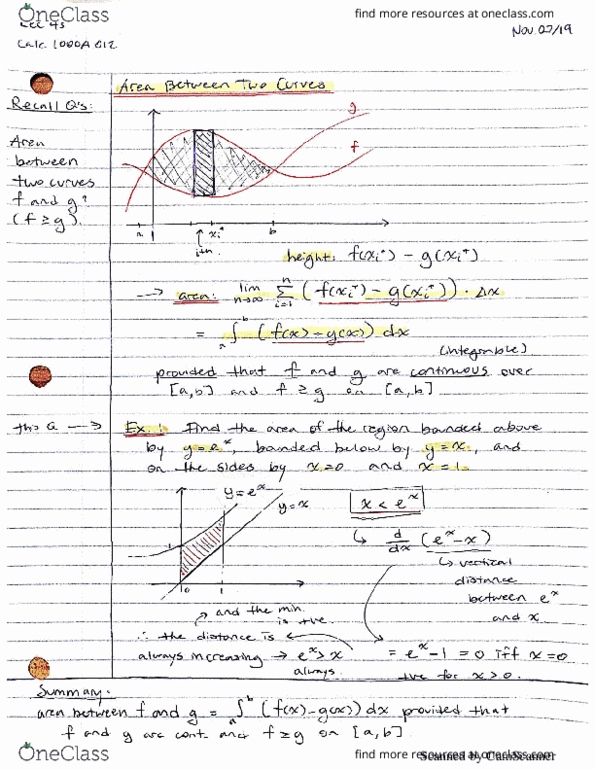 Calculus 1000A/B Lecture 48: Area between two curves cover image