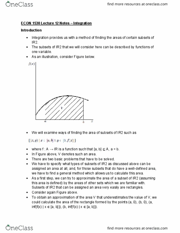 ECON 1530 Lecture Notes - Lecture 12: Subset, Infimum And Supremum cover image