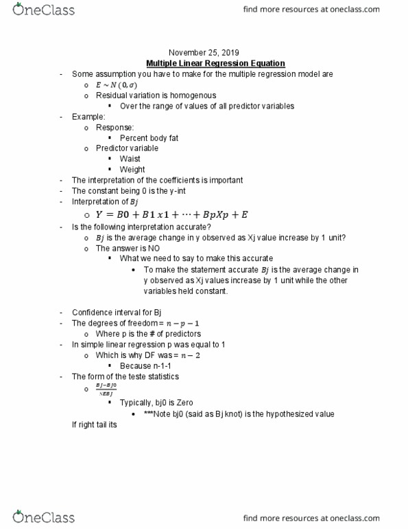 STAT 217 Lecture Notes - Lecture 25: Simple Linear Regression, Confidence Interval, Scatter Plot cover image