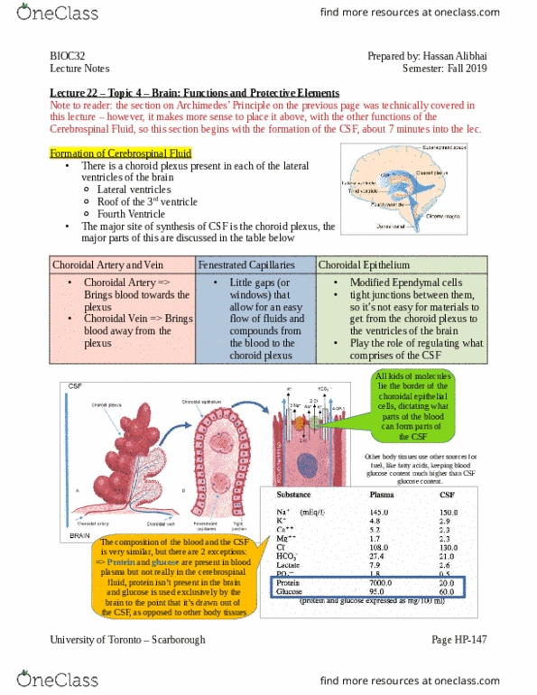 BIOC32H3 Lecture Notes - Lecture 22: Choroid Plexus, Fourth Ventricle, Lateral Ventricles thumbnail