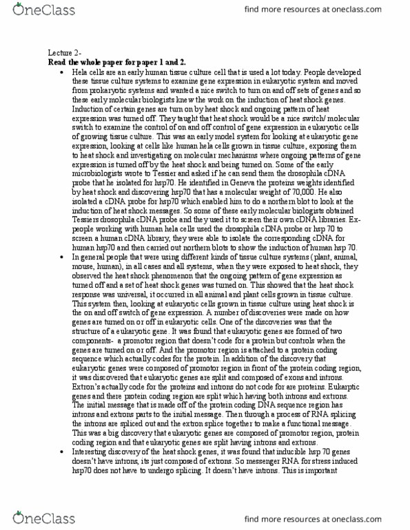 BIOD22H3 Lecture Notes - Lecture 2: Hela, Rna Splicing, Northern Blot thumbnail