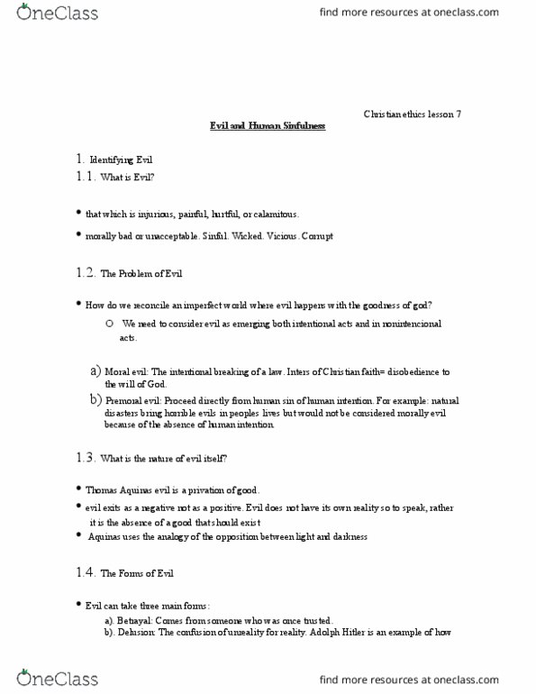 THEO 204 Lecture Notes - Lecture 6: Adolf Hitler, Moral Evil, Christian Ethics thumbnail