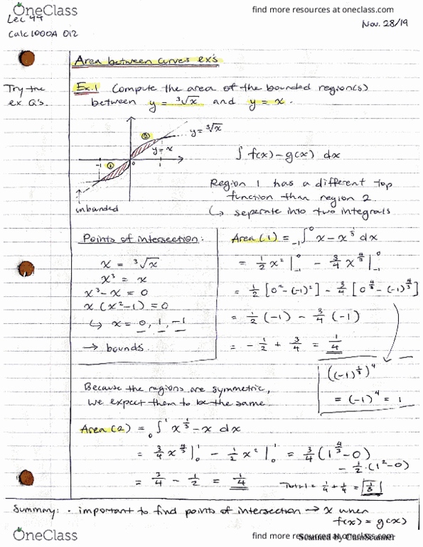 Calculus 1000A/B Lecture 49: Area between curves exs and volume cover image