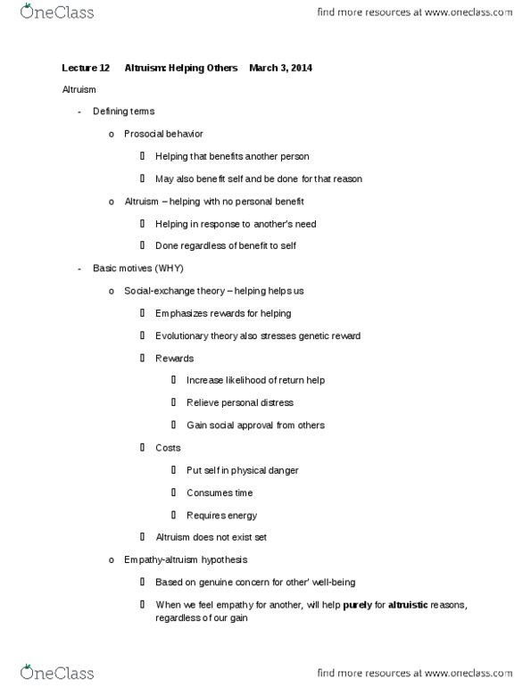 PSYCH253 Lecture Notes - Lecture 12: Pluralistic Ignorance, Prosocial Behavior, Normative Social Influence thumbnail