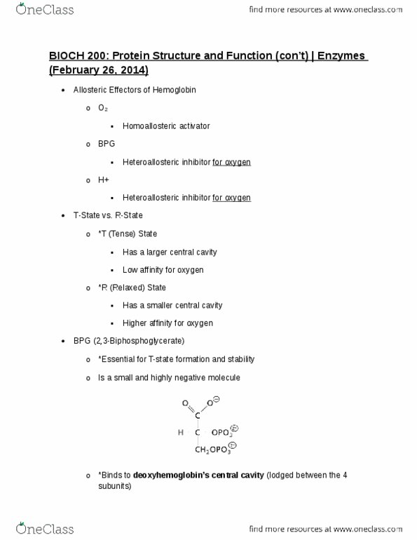 BIOCH200 Lecture Notes - Myoglobin, Hemoglobin, Hydrolysis thumbnail