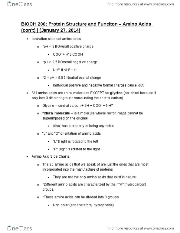 BIOCH200 Lecture Notes - Chief Operating Officer, Heterocyclic Compound, Tryptophan thumbnail