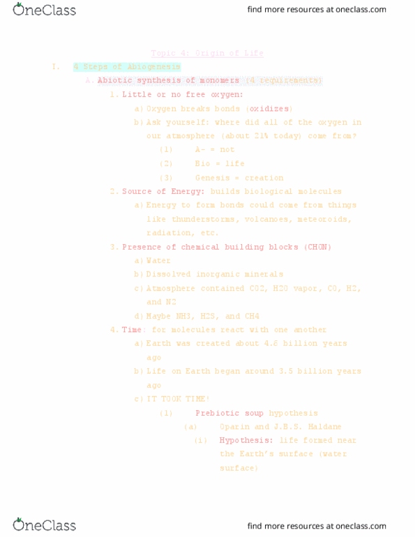 01:119:115 Lecture Notes - Lecture 4: Alexander Oparin, Ammonia, Mitochondrion thumbnail