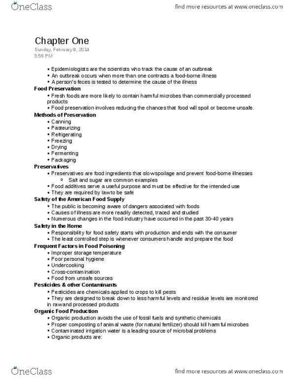 F_S 1030 Chapter Notes - Chapter 1: Foodborne Illness, Food Preservation, Thiocyanate thumbnail