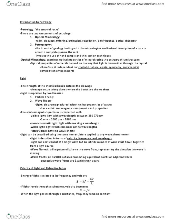 EASC 205 Lecture Notes - Birefringence, Refractive Index, Pleochroism thumbnail