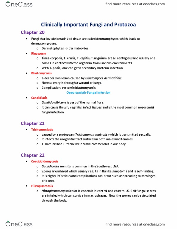 01:119:131 Lecture Notes - Lecture 22: Blastomyces Dermatitidis, Histoplasma, Tinea Corporis thumbnail