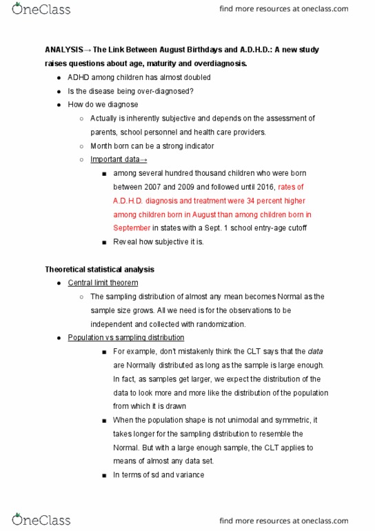 ECO220Y1 Lecture Notes - Lecture 25: Central Limit Theorem, Overdiagnosis, Sampling Distribution thumbnail