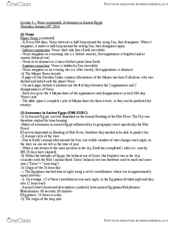 NATS 1745 Lecture Notes - Lecture 4: Dresden Codex, Heliacal Rising, Pope Gregory Xiii thumbnail