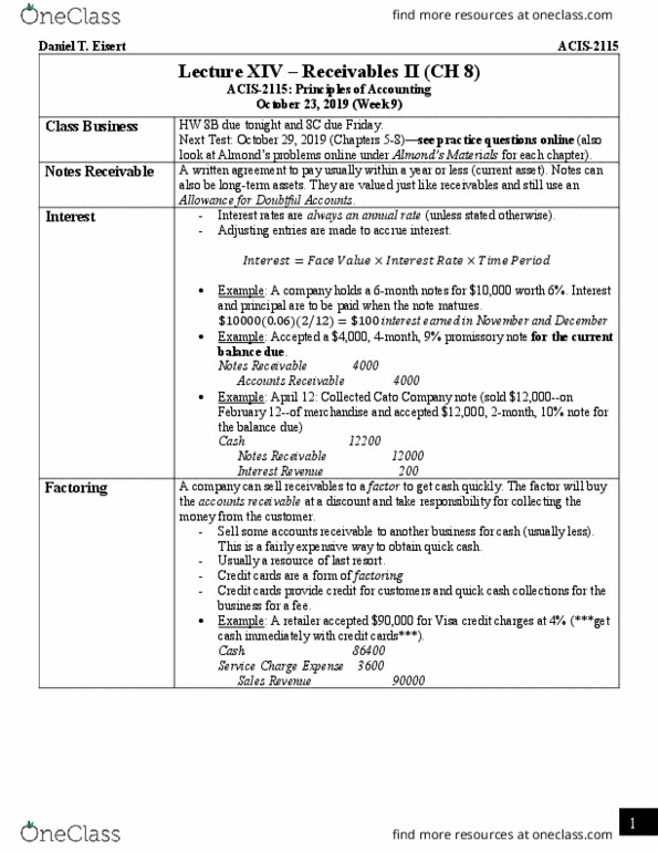 ACIS 2115 Lecture Notes - Lecture 14: Promissory Note, Accounts Receivable, Current Asset thumbnail