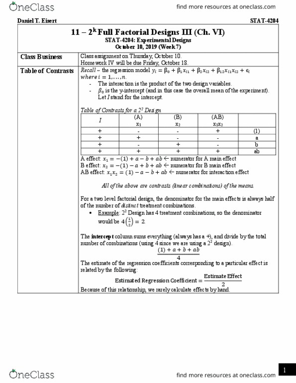 STAT 4204 Lecture Notes - Lecture 11: Linear Regression, Factorial Experiment, The Intercept thumbnail