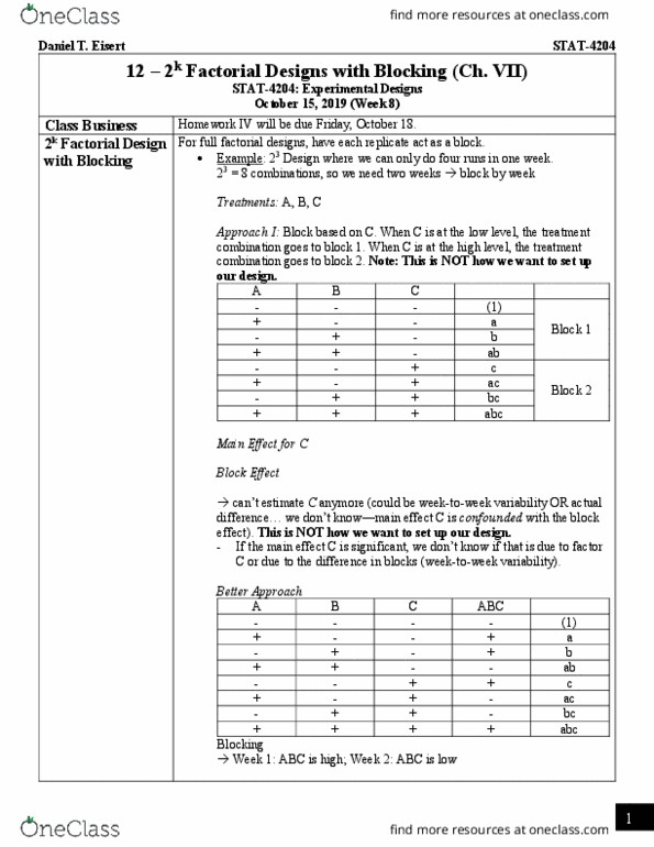 STAT 4204 Lecture 12: STAT-4204 - Notes - 12 - 2k-2 Factorial Designs with Blocking thumbnail