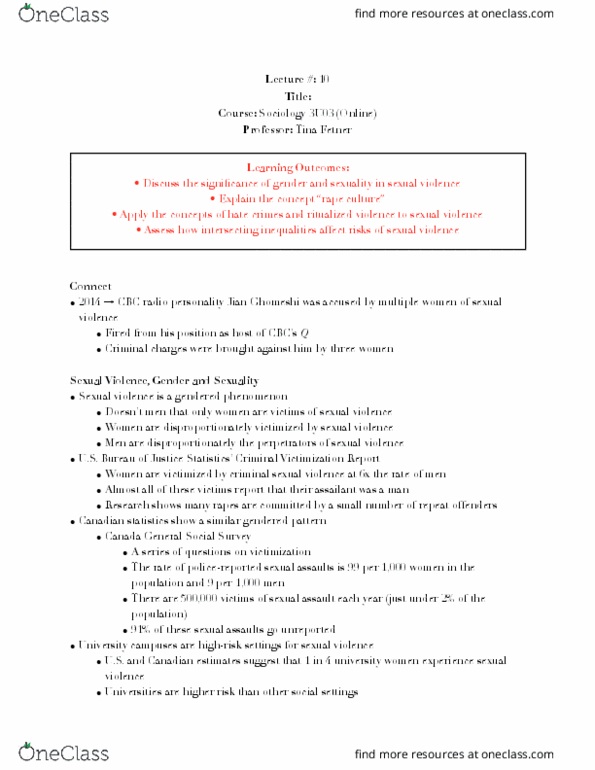 SOCIOL 3U03 Lecture Notes - Lecture 10: Jian Ghomeshi, General Social Survey, Common Booster Core thumbnail