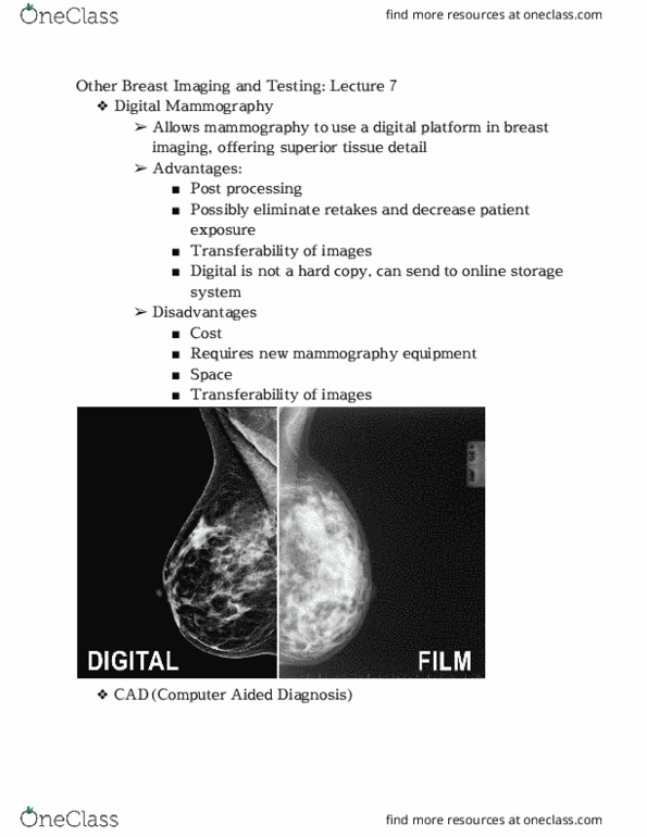 RIU 434 Lecture Notes - Lecture 7: Mammography, 7Digital, Breast Pump thumbnail