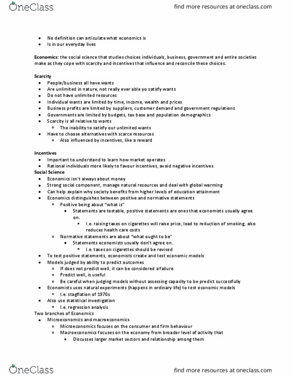 ECON101 Lecture Notes - Lecture 1: Homo Economicus, Regression Analysis, Macroeconomics thumbnail