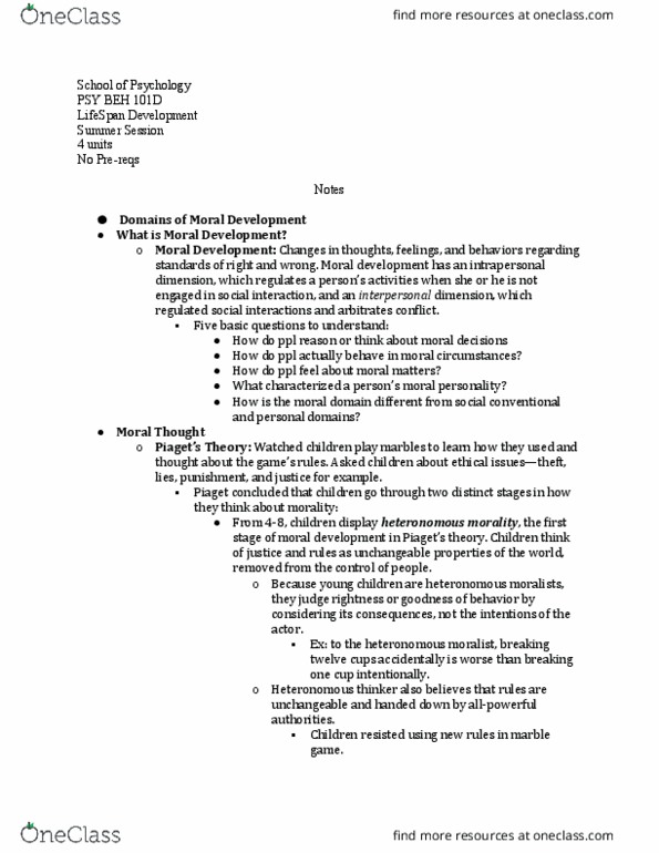 PSY BEH 101D Lecture Notes - Lecture 24: Moral Development, Psy, Immanence thumbnail