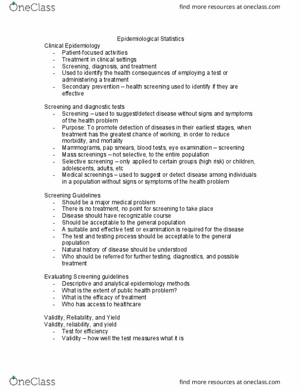 HLSC 3805U Lecture Notes - Lecture 10: Eye Examination, Mammography, Content Validity thumbnail