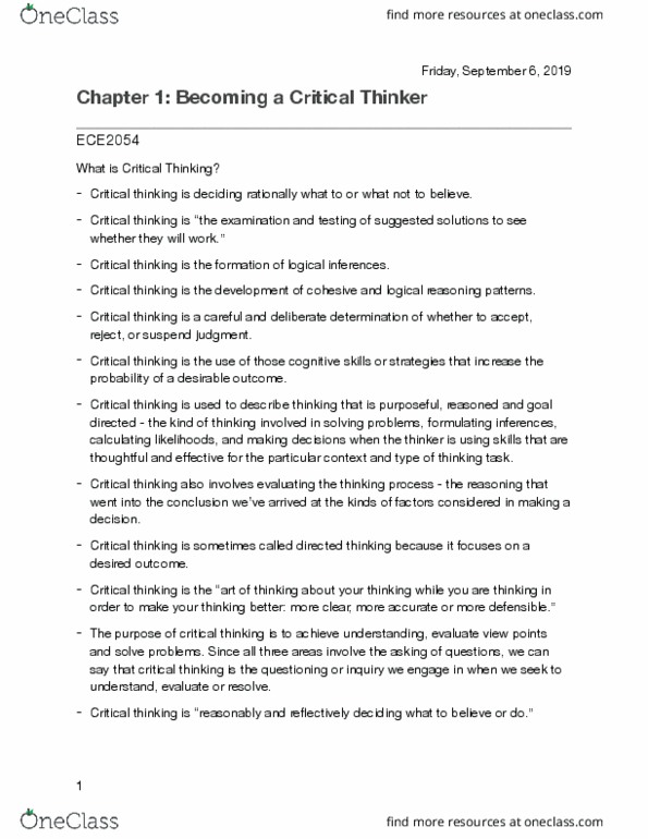 ECE2054 Lecture Notes - Lecture 1: Critical Thinking, Thesis Statement thumbnail