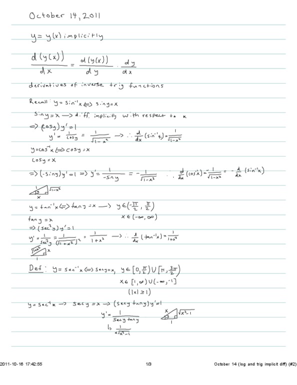 MATH100 Lecture : Logarithmic and Trigonometric implicit differentiation thumbnail