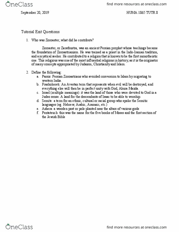 SOSC 1350 Lecture Notes - Frashokereti, Semitic Languages, Torah thumbnail