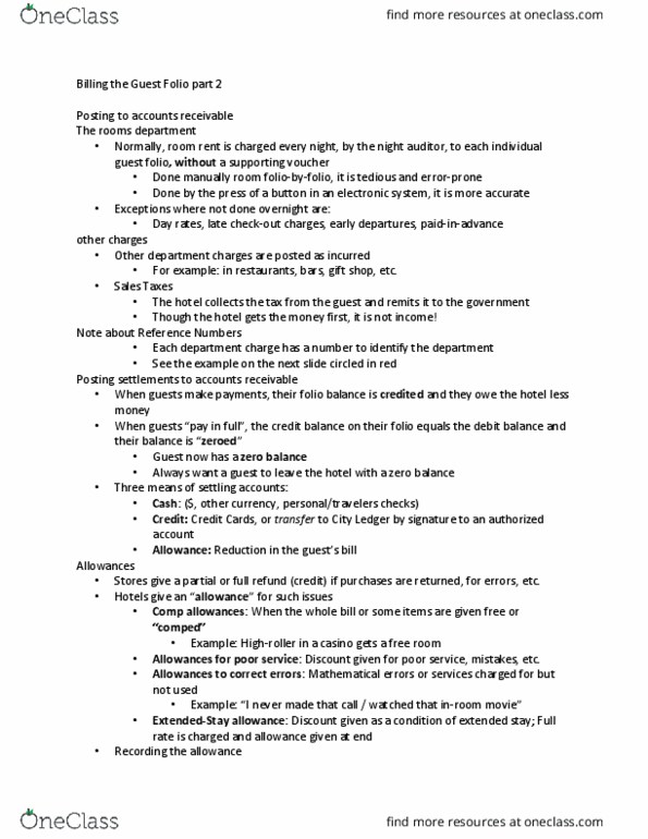 HTM 18100 Chapter Notes - Chapter 10: Settling Accounts, Full Rate, Accounts Receivable thumbnail