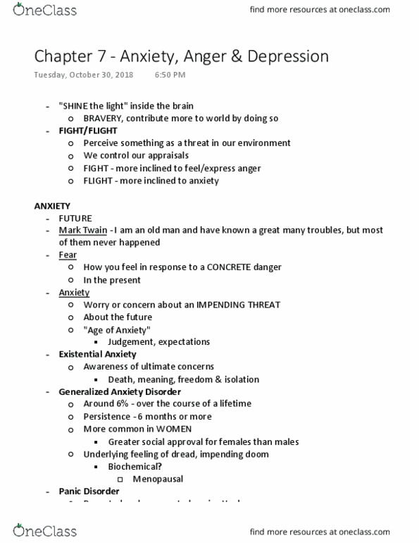 PSY 805 Lecture Notes - Lecture 7: Generalized Anxiety Disorder, Panic Disorder, Normative Social Influence thumbnail