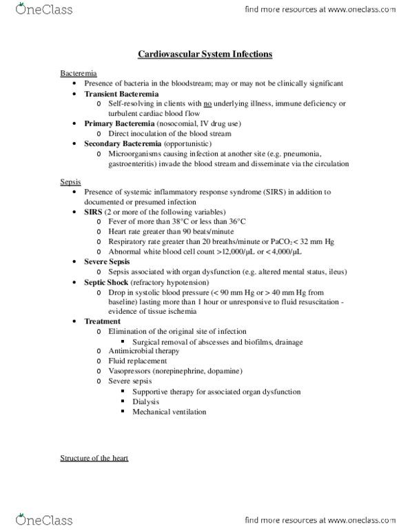 HTHSCI 2RR3 Lecture Notes - Endocarditis, Ileus, Bacteremia thumbnail