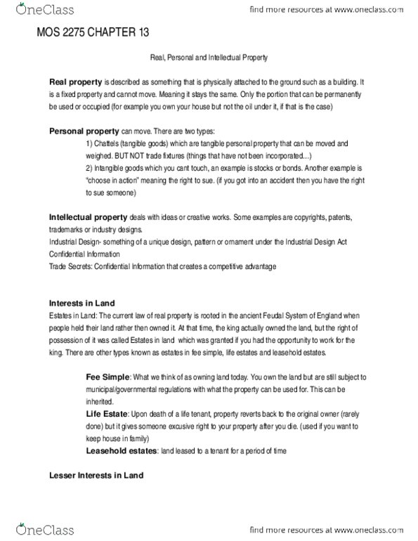 Management and Organizational Studies 2275A/B Chapter Notes - Chapter 13: Bailment thumbnail