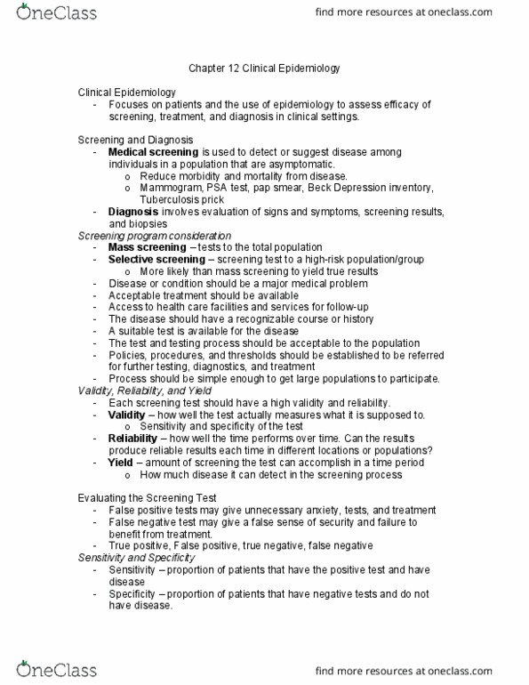 HLSC 3805U Chapter Notes - Chapter 12: Beck Depression Inventory, Pap Test, Tuberculosis thumbnail