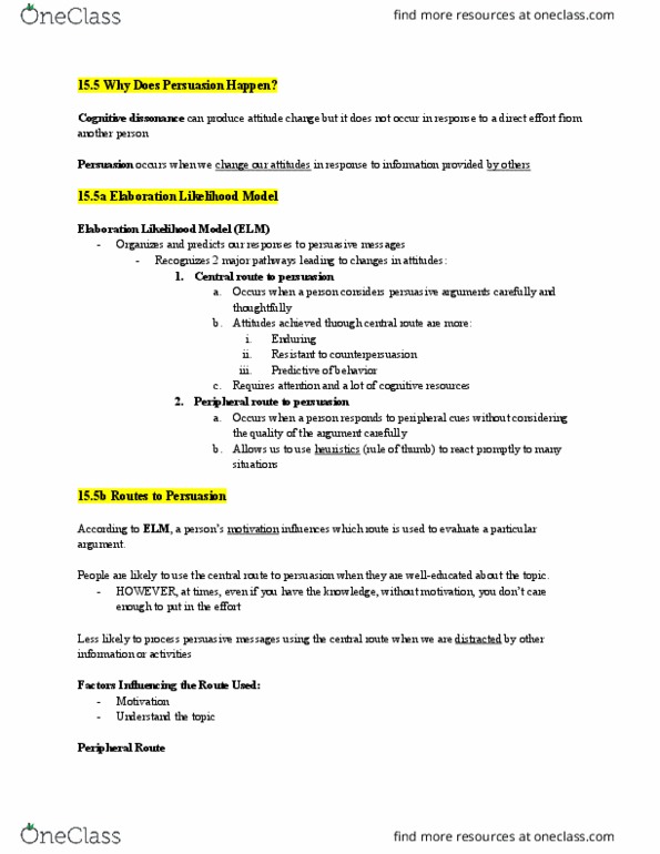 PSY100H1 Chapter Notes - Chapter 13: Elaboration Likelihood Model, Cognitive Dissonance, Prefrontal Cortex thumbnail