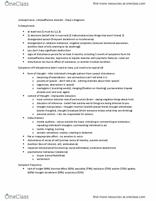 PSYCH 2AP3 Lecture Notes - Lecture 6: Schizoaffective Disorder, Cerea, Avolition thumbnail