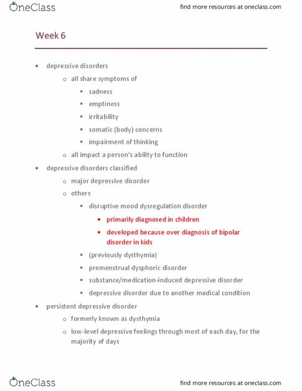 NUR 340 Lecture Notes - Lecture 6: Premenstrual Dysphoric Disorder, Bipolar Disorder, Dysthymia thumbnail