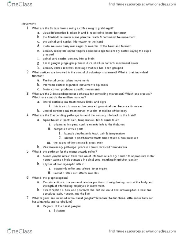 PSYCH 330 Lecture Notes - Basal Ganglia, Non-Rapid Eye Movement Sleep, Caudate Nucleus thumbnail