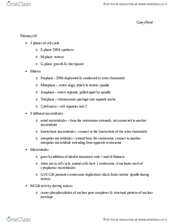 BIOCHEM 524 Lecture Notes - Spindle Checkpoint, Spindle Apparatus, Sister Chromatids thumbnail