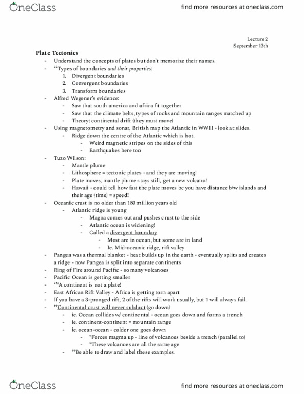 ESS205H1 Lecture Notes - Lecture 2: Mantle Plume, Mid-Atlantic Ridge, Continental Crust thumbnail