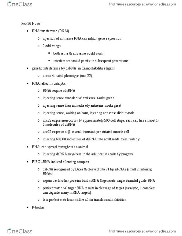 BIOCHEM 524 Lecture Notes - Piwi, Rna Interference, Crispr thumbnail