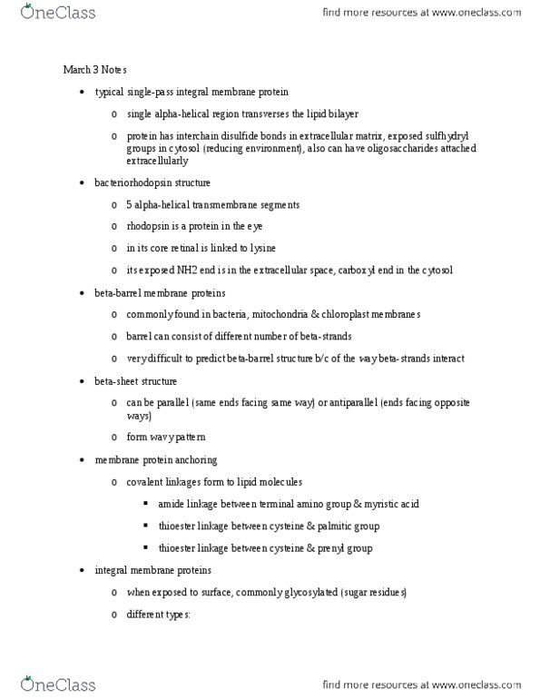 BIOCHEM 524 Lecture Notes - Integral Membrane Protein, Lipid Bilayer, Membrane Protein thumbnail