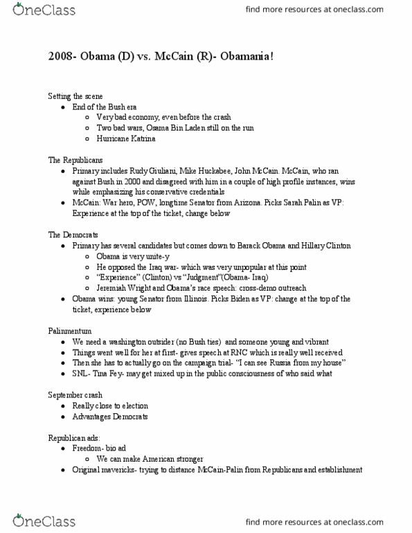 COMM 226 Lecture Notes - Lecture 14: Osama Bin Laden, Sarah Palin, Tina Fey thumbnail