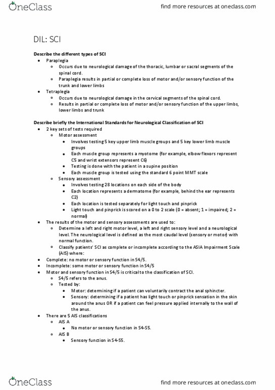 PHTY303 Lecture Notes - Lecture 17: Upper Limb, Paraplegia, Tetraplegia thumbnail